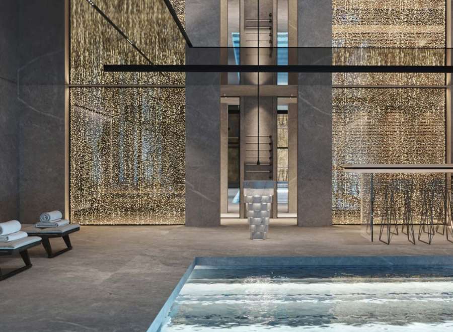 Indulge in luxury with this stunning indoor pool, featuring a sleek design and ambient lighting.