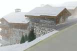 This stunning chalet boasts a prime location on a snowy hillside, offering breathtaking views.