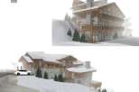 Luxury chalet with stunning mountain views, featuring spacious interiors and multiple balconies.