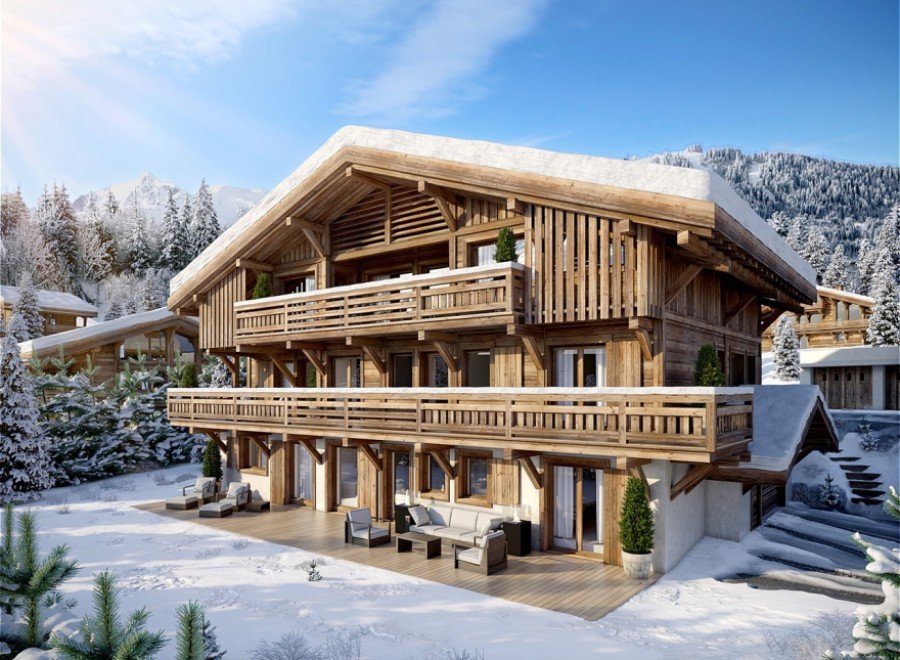 Luxury chalet in the French Alps with stunning mountain views.