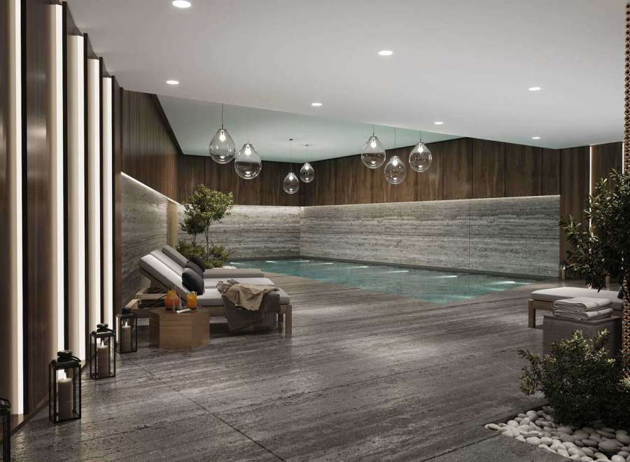 Indulge in the ultimate relaxation experience at this luxurious indoor pool.