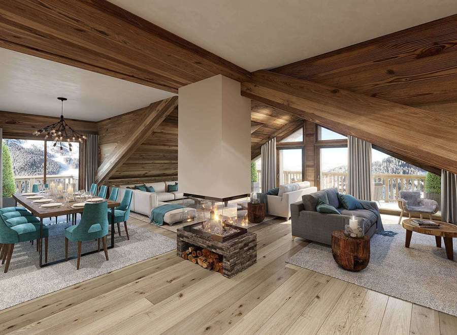 Experience luxury living in this stunning chalet, boasting a cozy fireplace and breathtaking mountain views.