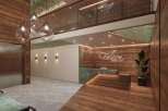 Step into the inviting lobby of Falcon Lodge, where rustic charm meets modern design.