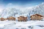 Luxury ski chalets nestled in a snowy mountainside, offering breathtaking views and serene winter landscapes.