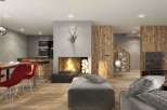 Experience luxury living in this stunning property, featuring a cozy fireplace and a modern kitchen.