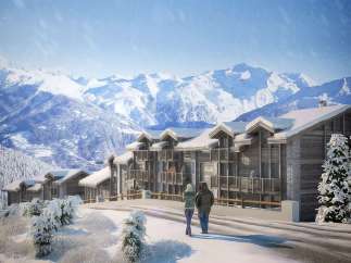 Luxury ski-in/ski-out chalets in the French Alps, offering breathtaking mountain views.