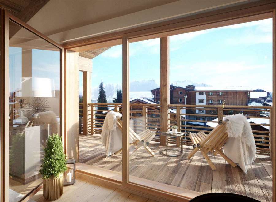 Enjoy breathtaking mountain views from this luxurious balcony.