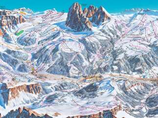 Explore the stunning ski slopes of the Dolomites with this detailed map.