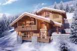 Experience the ultimate winter escape in this stunning wooden chalet nestled in a snowy landscape.