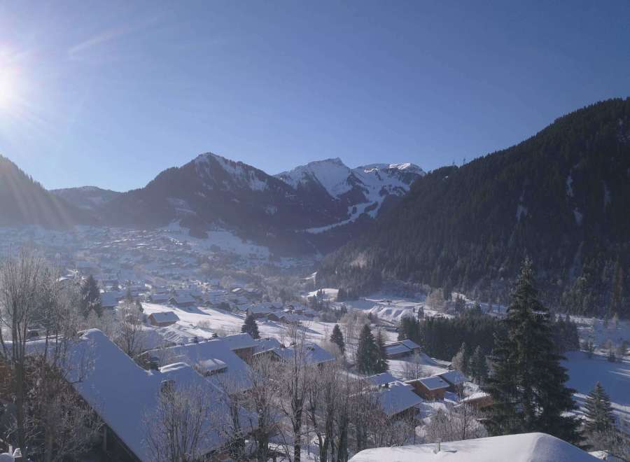 Experience the serene beauty of a snow-covered mountain village.