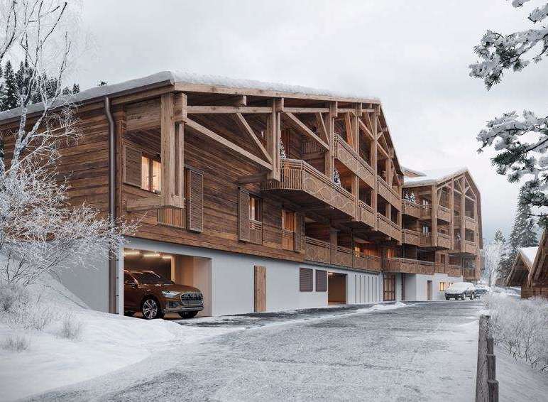 Experience the charm of this stunning wooden chalet, perfectly nestled in a snowy landscape.
