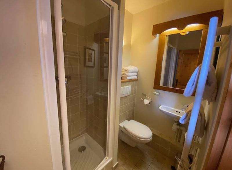 This cozy bathroom features a modern shower with a glass enclosure, perfect for a refreshing start to your day.