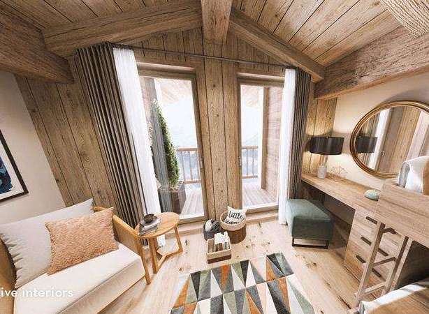 Experience the charm of this cozy cabin interior, featuring a warm wooden aesthetic and inviting atmosphere.