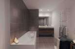 Step into a modern bathroom oasis.
