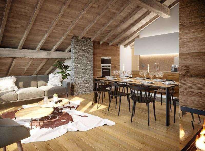 Experience rustic elegance in this stunning property, featuring exposed wooden beams and a cozy fireplace.