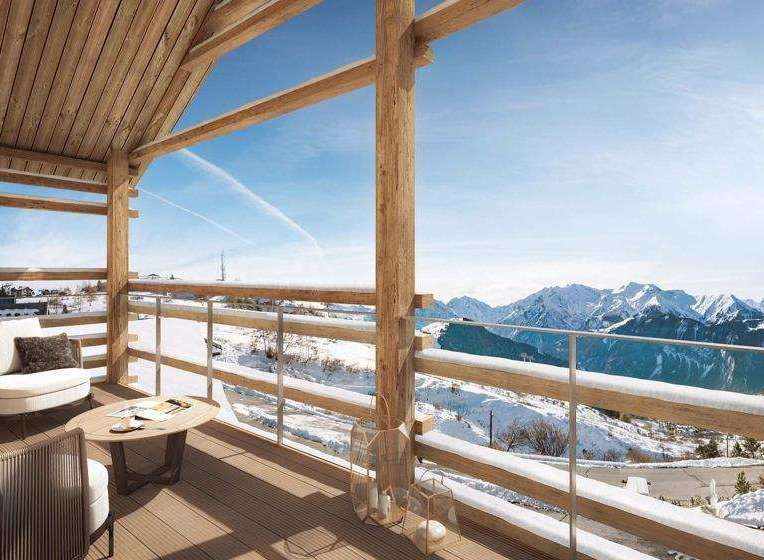 Experience breathtaking mountain views from this stunning balcony.