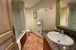 Step into a beautifully designed bathroom, featuring a sleek sink and a spacious shower.