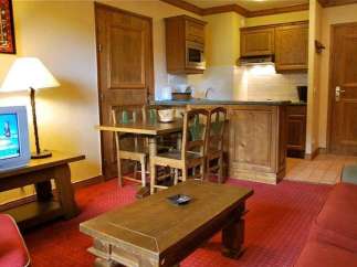 Cozy apartment with a rustic charm, featuring a fully equipped kitchen and a comfortable living area.