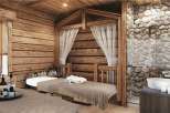 Escape to our luxurious spa, nestled in a rustic wooden cabin.