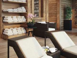 Relax and unwind in our luxurious spa, featuring comfortable lounge chairs and plush towels.