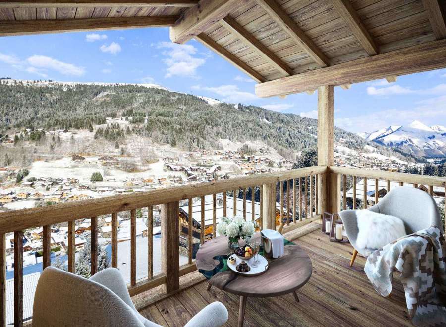 Experience breathtaking mountain views from this luxurious balcony.