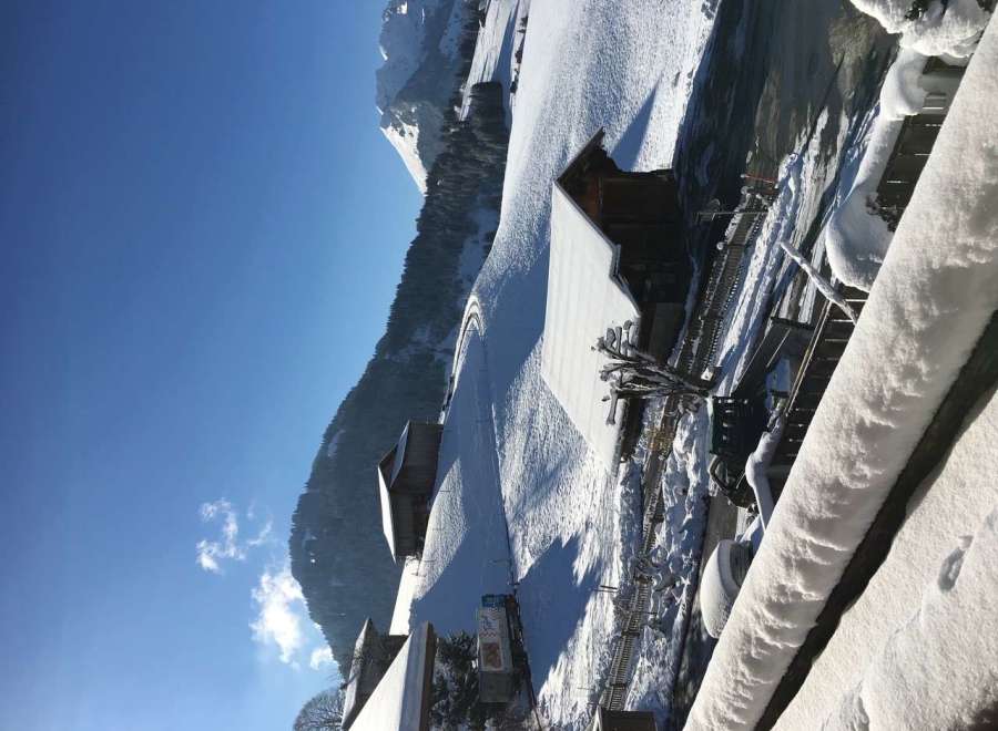 Experience the beauty of a snow-covered mountain retreat.