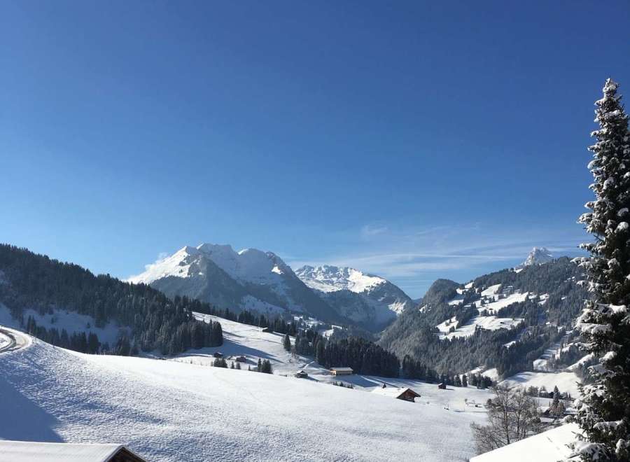 Experience the breathtaking beauty of a snow-covered mountain landscape.