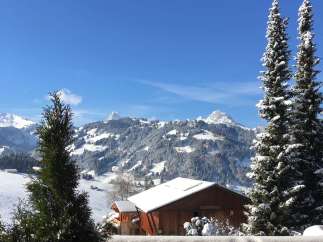 Enjoy breathtaking mountain views from this cozy chalet.