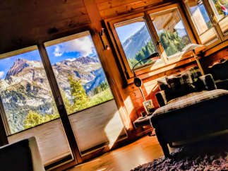 Escape to a cozy cabin with breathtaking mountain views.