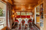Step into a cozy dining room with a rustic charm.