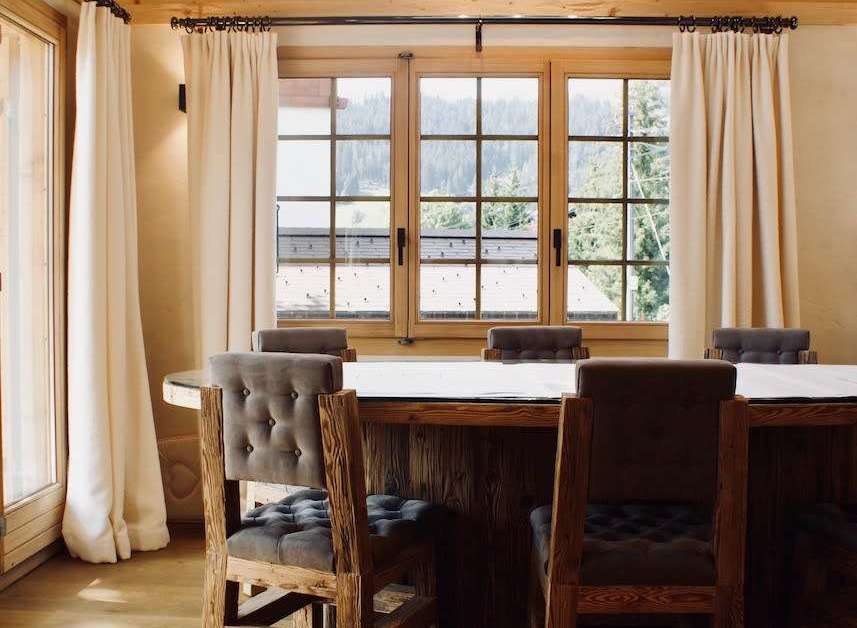 Experience rustic elegance in this stunning dining room.