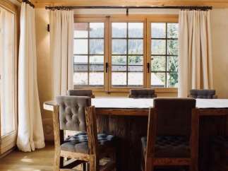 Experience rustic elegance in this stunning dining room.