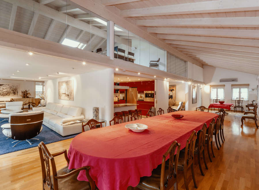 This stunning property boasts a spacious and elegant dining area, perfect for hosting gatherings.