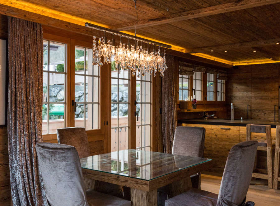 Experience rustic elegance in this stunning dining room.