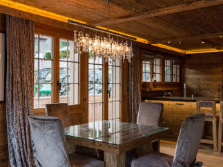 Experience rustic elegance in this stunning dining room.