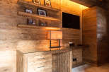 Experience rustic elegance in this stunning wooden interior.