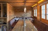 Experience rustic elegance in this stunning dining room.