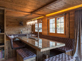 Experience rustic elegance in this stunning dining room.