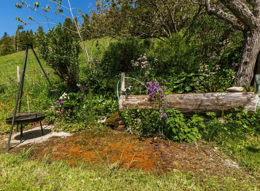 Discover the charm of this picturesque property, featuring a unique outdoor cooking area with a tripod grill.