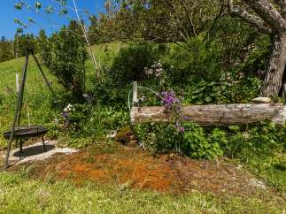 Discover the charm of this picturesque property, featuring a unique outdoor cooking area with a tripod grill.