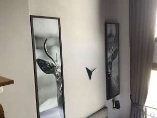 Discover a serene bedroom retreat, adorned with captivating deer artwork.