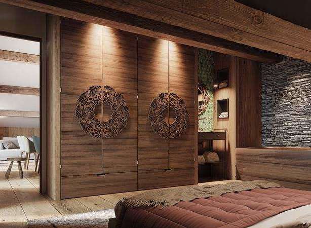Experience rustic elegance in this stunning bedroom.
