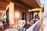 Experience luxury living with this stunning property featuring a beautiful wooden balcony.