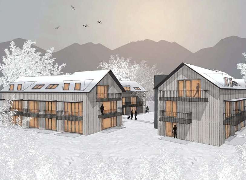 Discover your dream home in this stunning architectural rendering! These modern houses boast a sleek design with balconies, perfect for enjoying the scenic views.