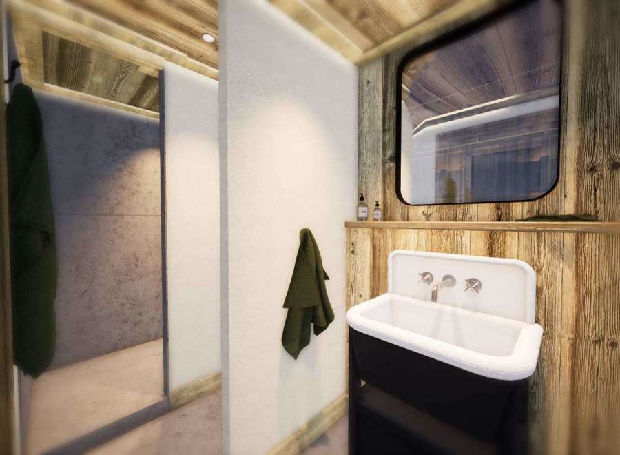 Step into a rustic bathroom retreat, where natural wood accents create a warm and inviting atmosphere.