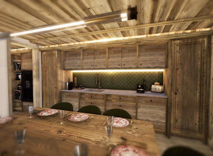 Experience rustic elegance in this stunning kitchen and dining area.