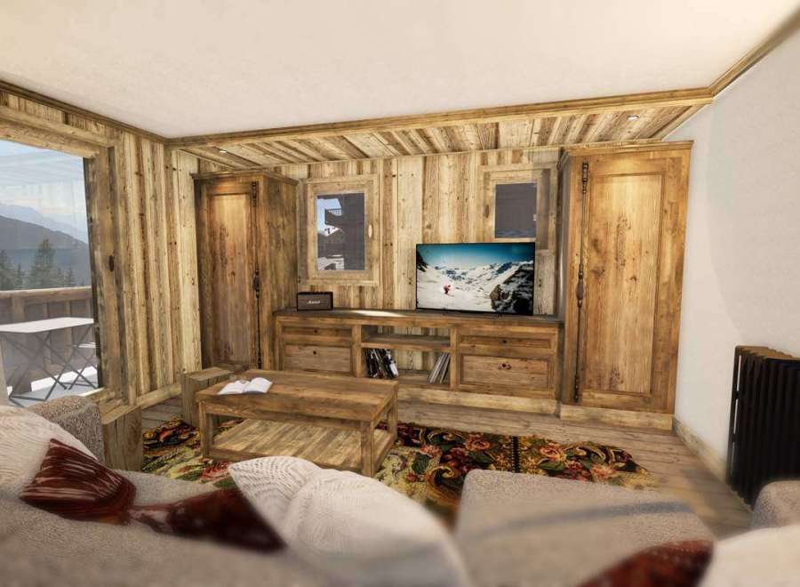 Experience the charm of this cozy chalet, featuring rustic wooden interiors and stunning mountain views.