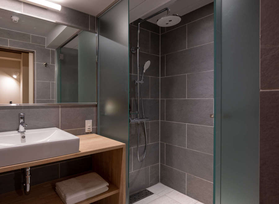 Modern bathroom with a sleek, minimalist design.