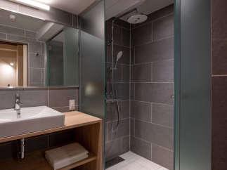 Modern bathroom with a sleek, minimalist design.