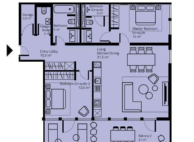 Residence 907 boasts a spacious living/kitchen/dining area (31.